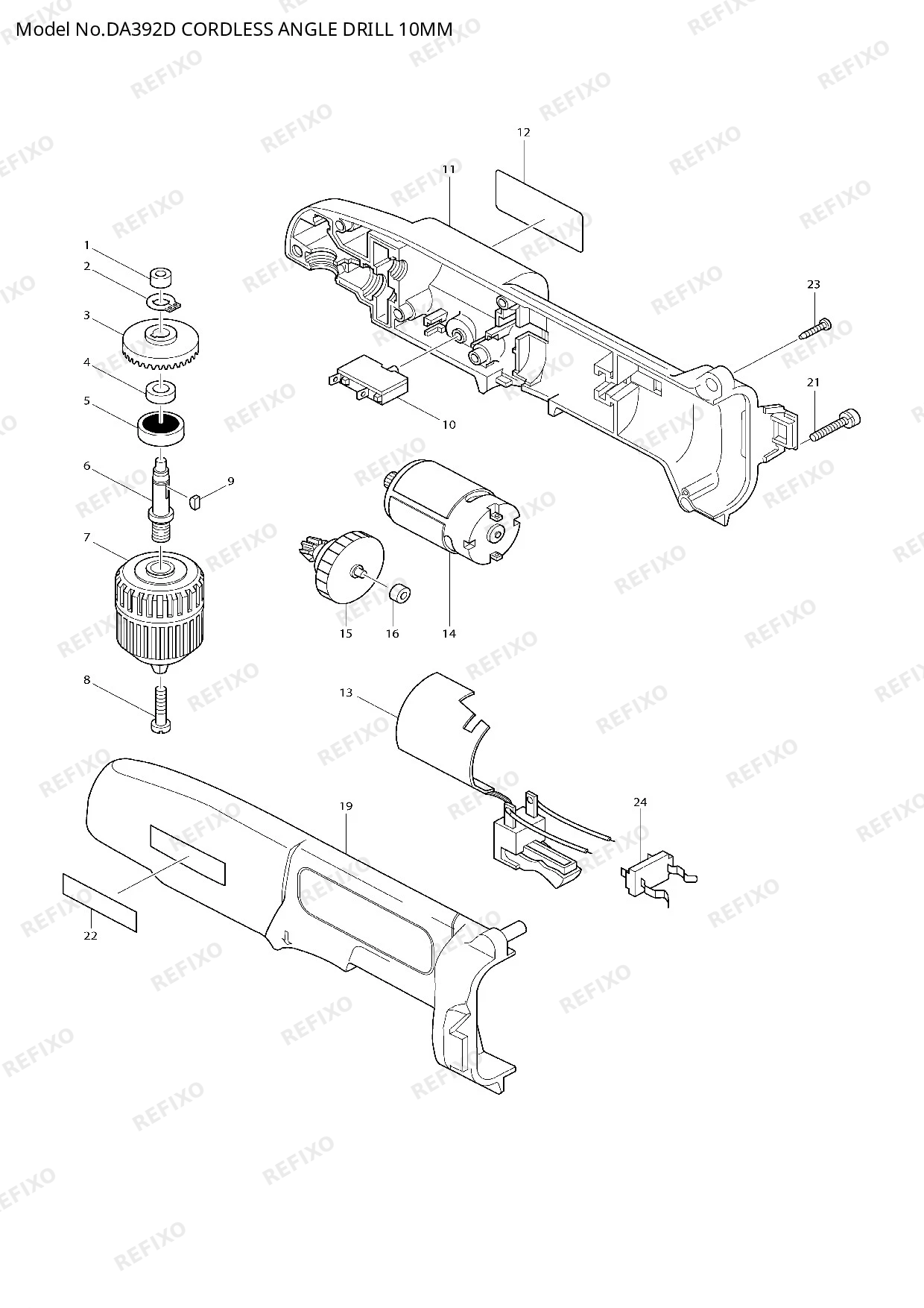 Деталировка MAKITA DA392D — схема запчастей в разборе