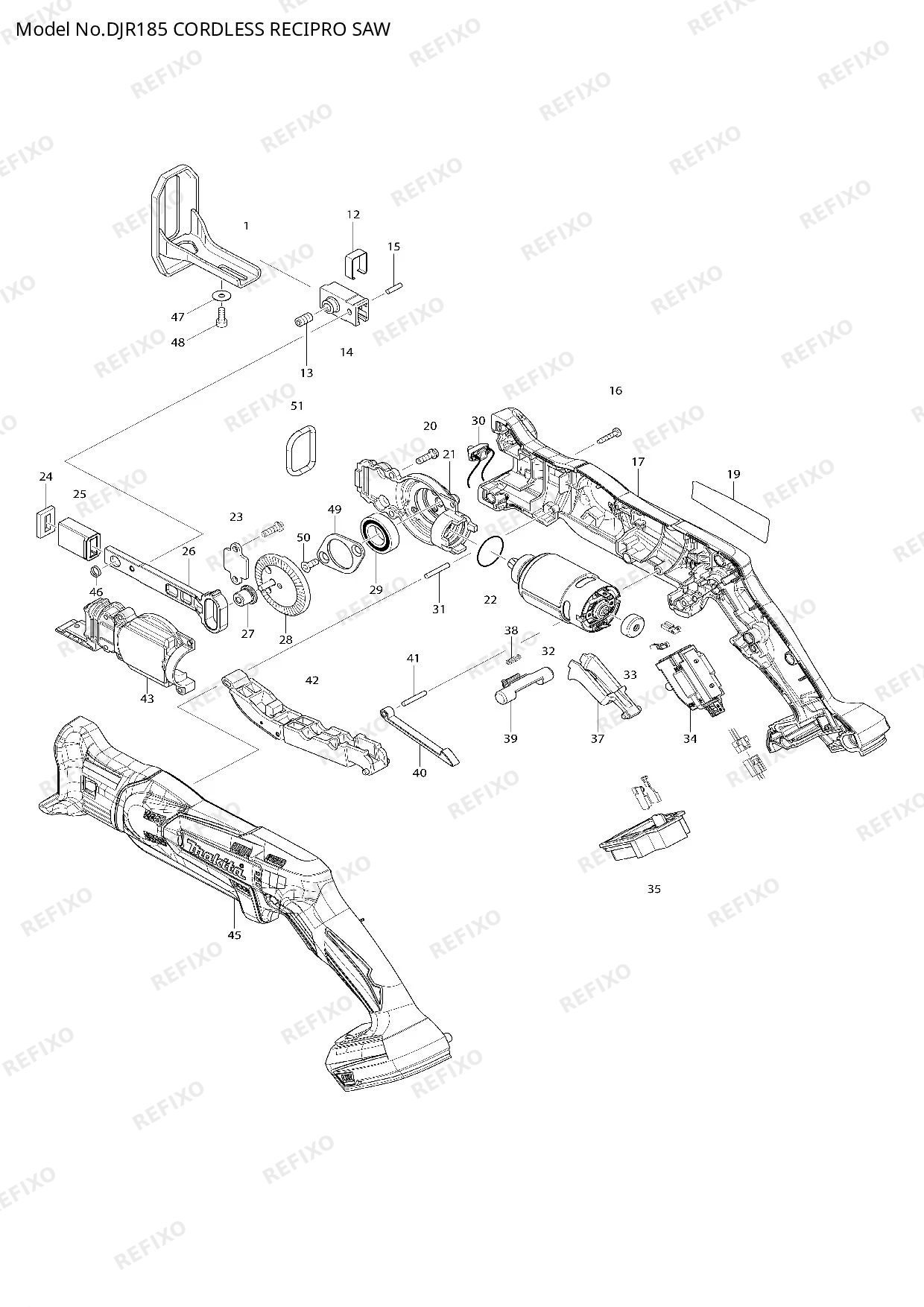 Деталировка MAKITA DJR185 — схема запчастей в разборе