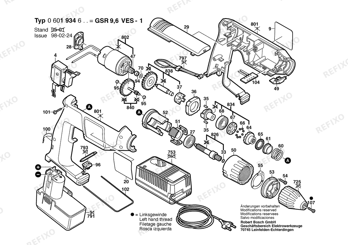 Деталировка Bosch Attrappe GSR 9,6 VES-1 | 9.6 V (0 601 934 627) — схема запчастей в разборе