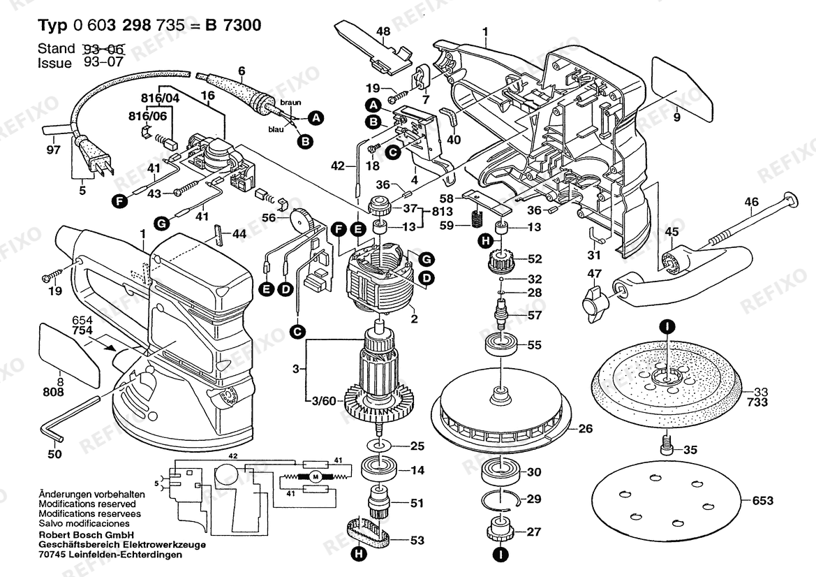 Деталировка Bosch Эксцентриковая шлифмашина PEX 15 AE | 120 V | 061 - US (0 603 298 735) — схема запчастей в разборе