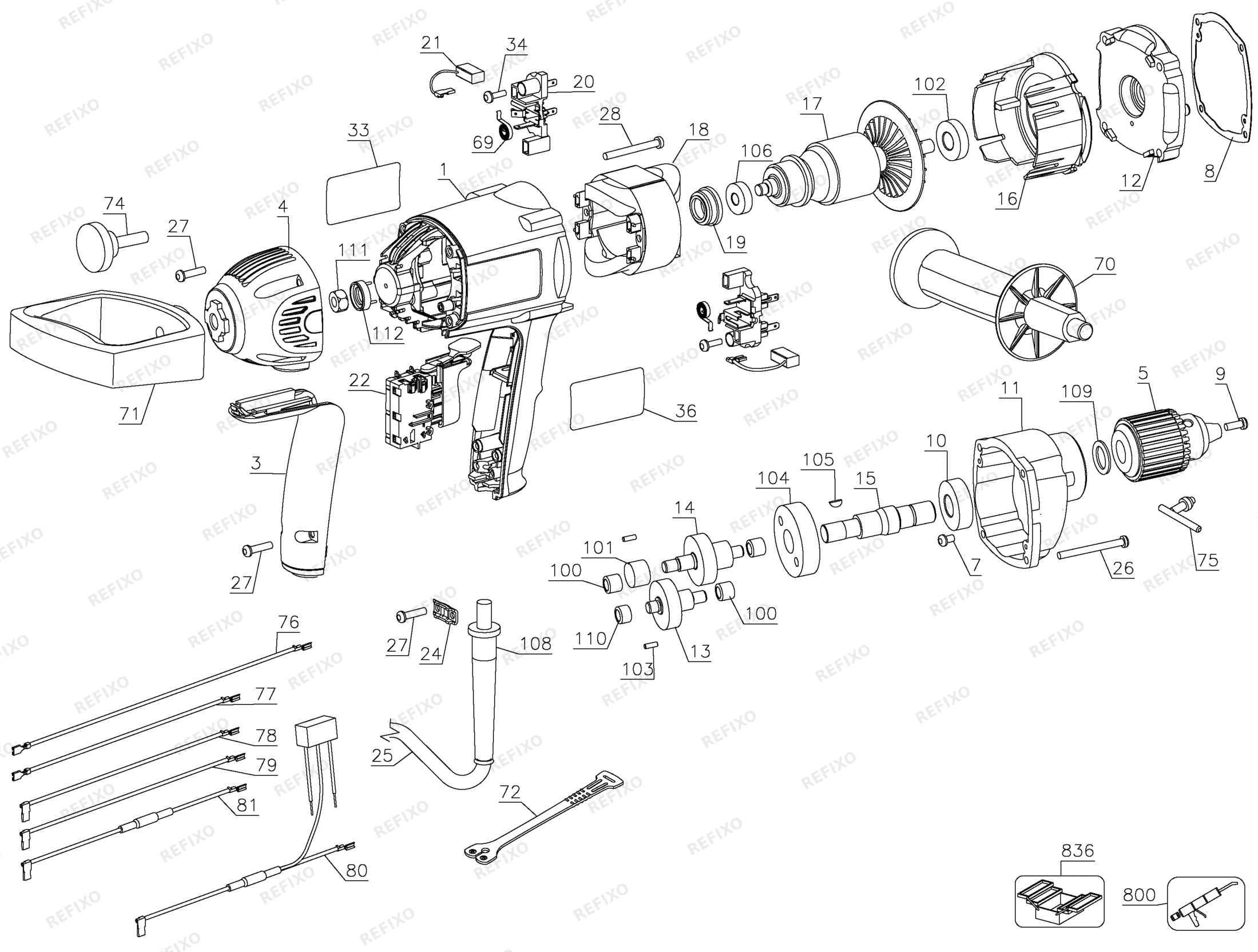 Деталировка DeWalt D21520-QS TYPE 2 DE-MUD MIXER D21520-QS D21520 — схема запчастей в разборе