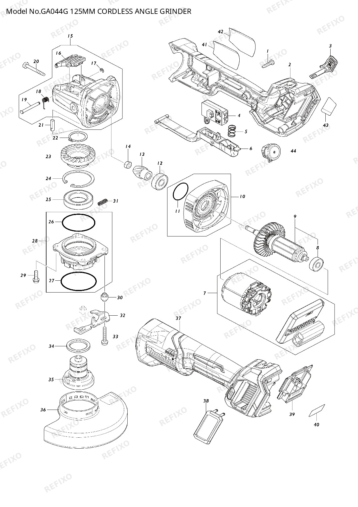 Деталировка MAKITA GA044G — схема запчастей в разборе