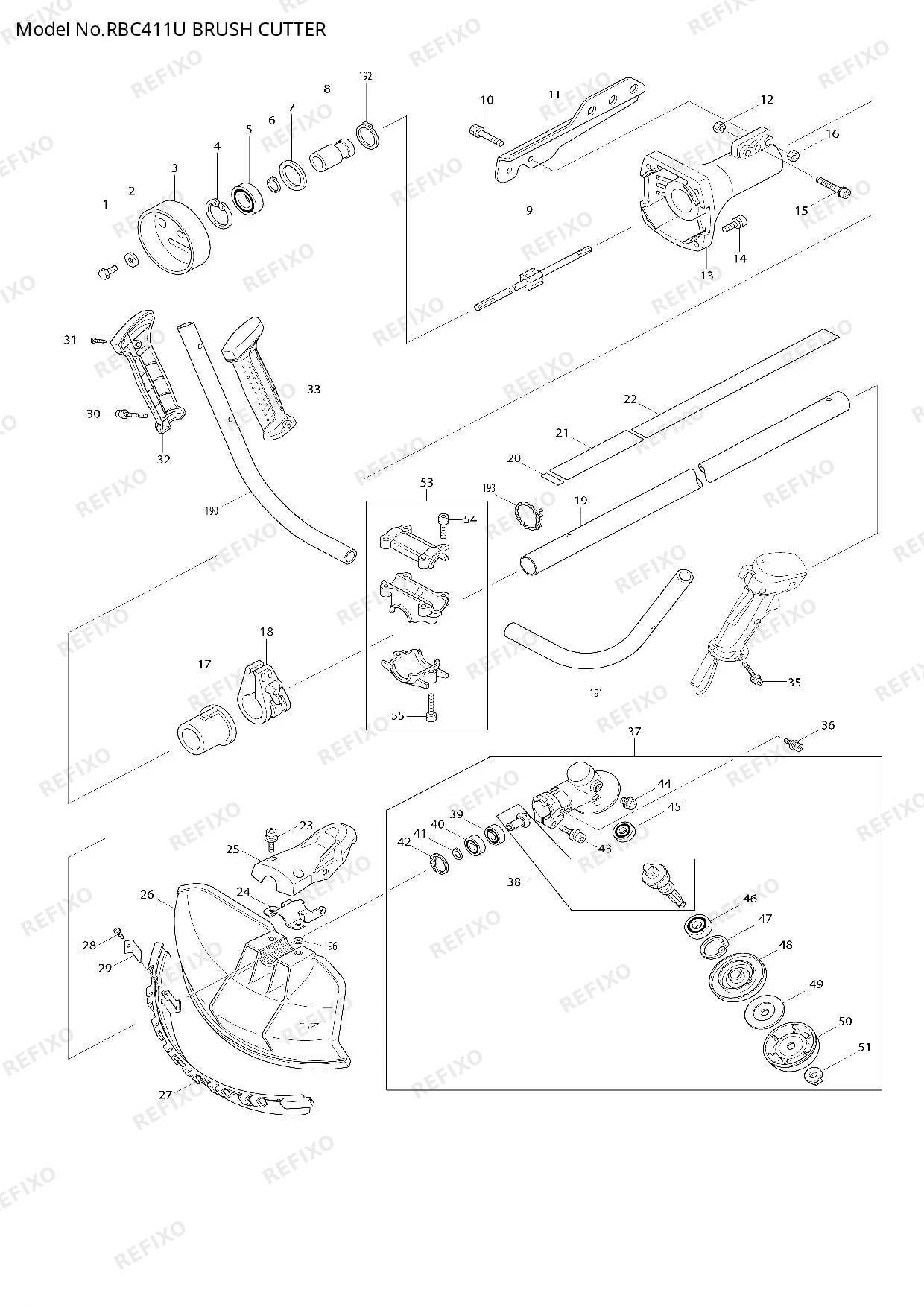 Деталировка MAKITA RBC411U — схема запчастей в разборе