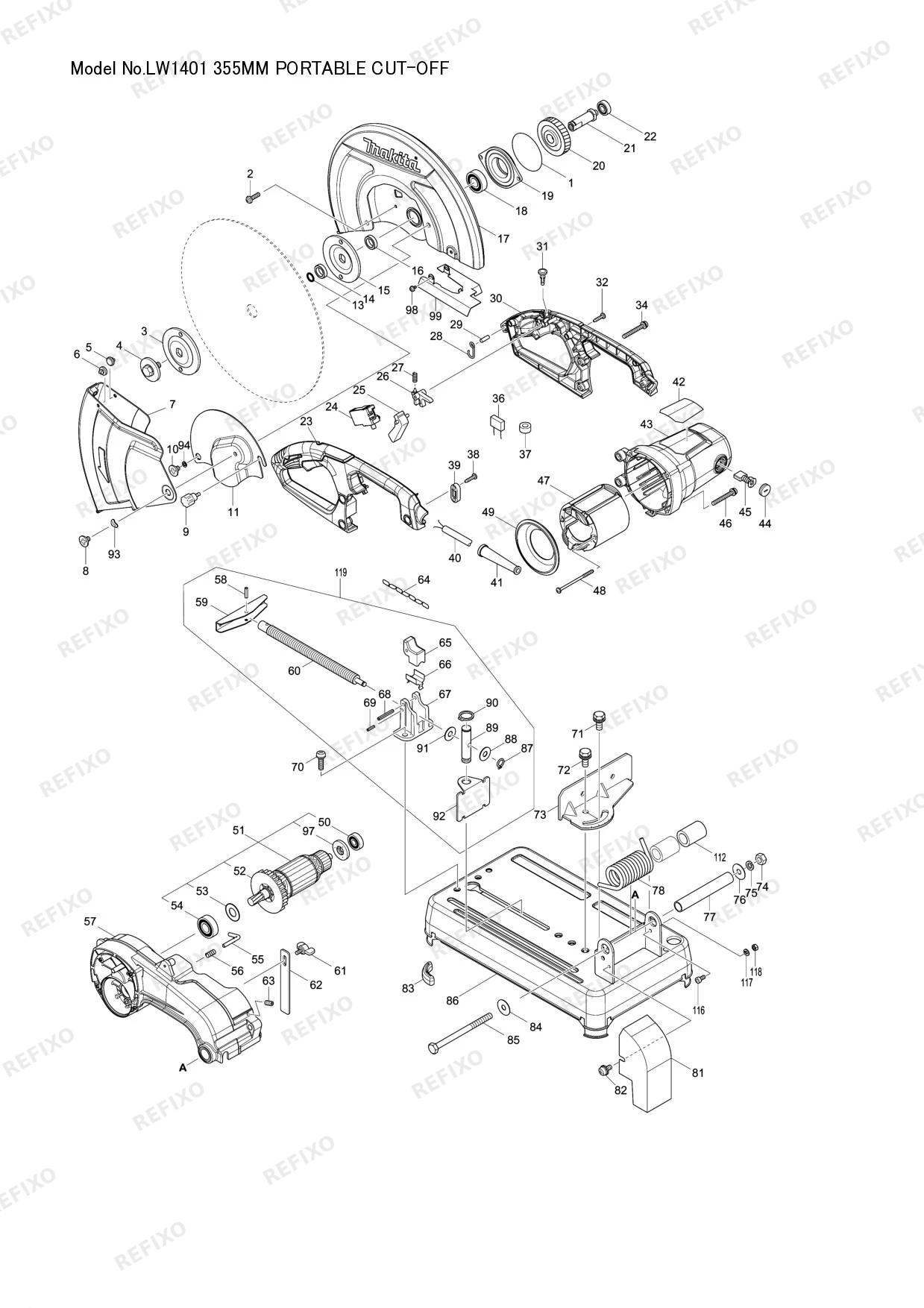 Деталировка MAKITA LW1401 — схема запчастей в разборе