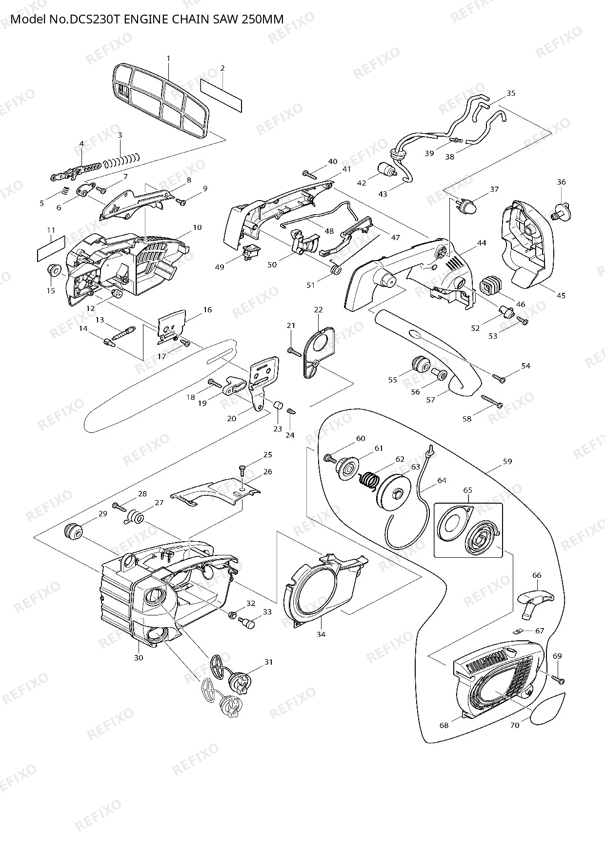 Деталировка MAKITA DCS230T — схема запчастей в разборе