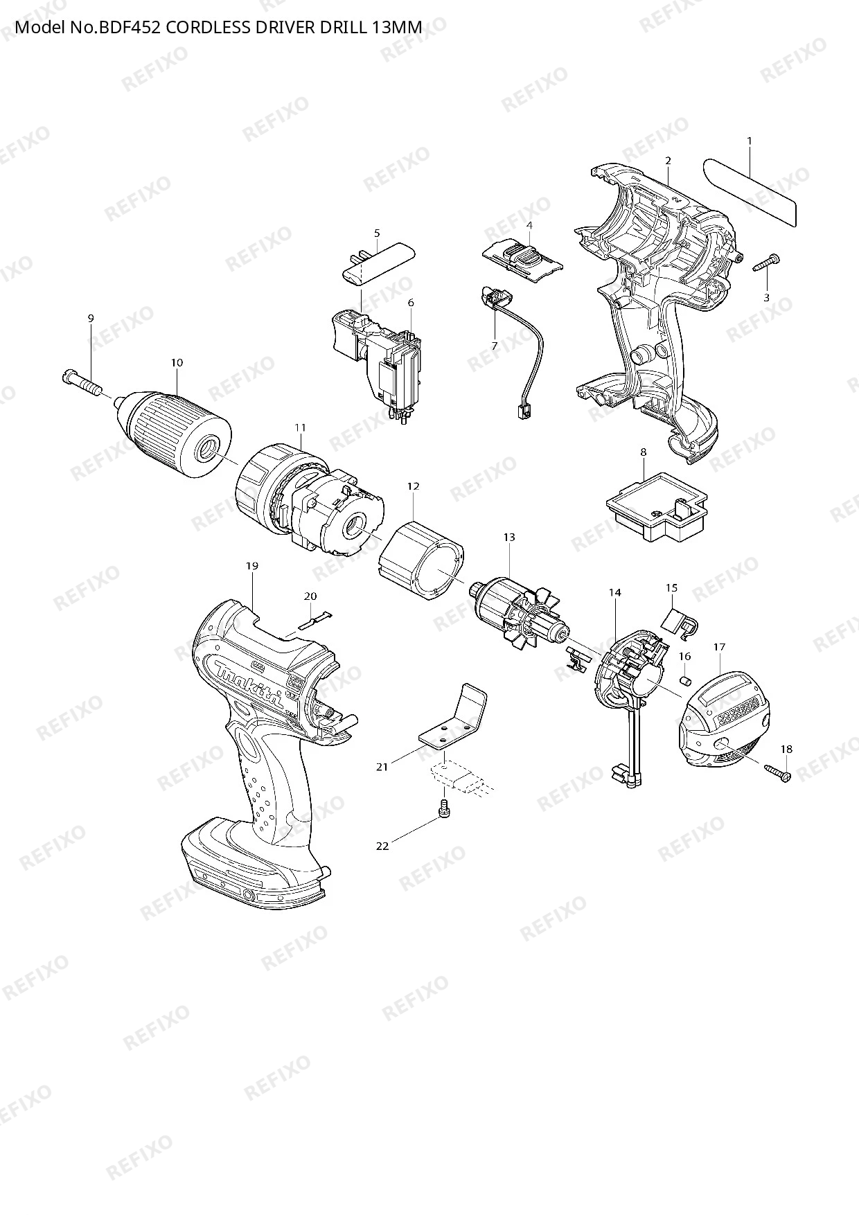 Деталировка MAKITA BDF452 — схема запчастей в разборе
