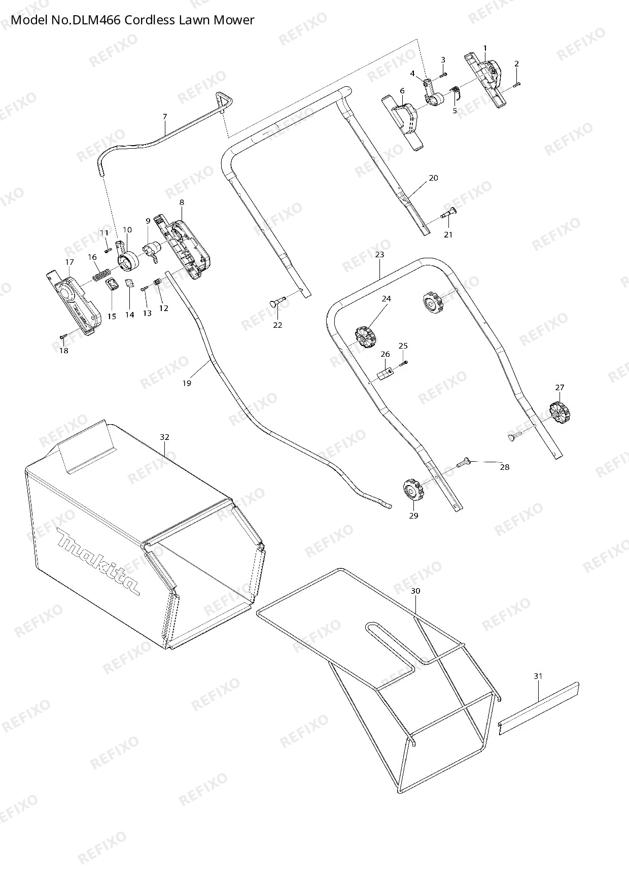 Деталировка MAKITA DLM466 — схема запчастей в разборе