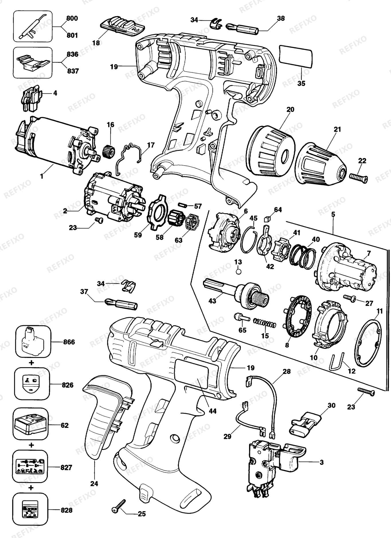 Деталировка DeWalt DW912K-QW TYPE 4 аккумуляторный - дрель DW912K-QW DW912K — схема запчастей в разборе