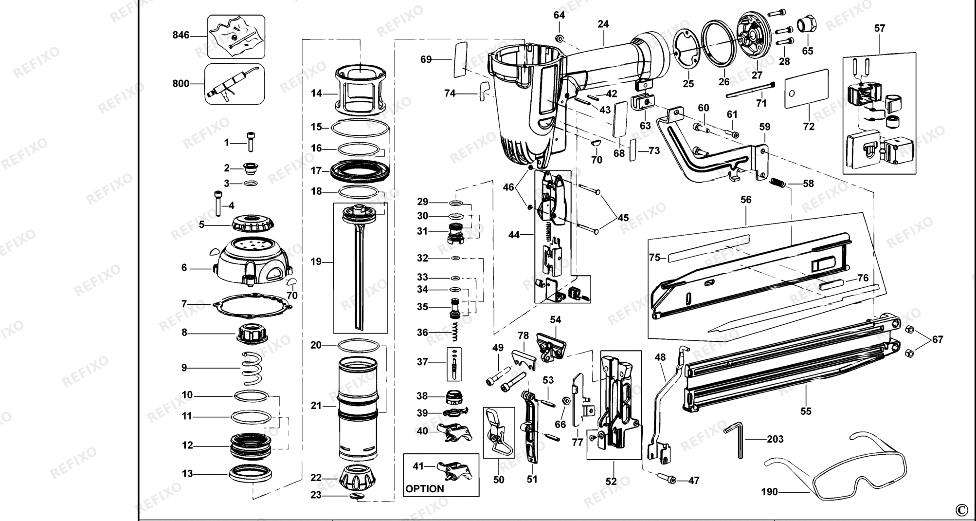 Деталировка DeWalt D51430-XJ TYPE 1 NAILER D51430-XJ D51430 — схема запчастей в разборе