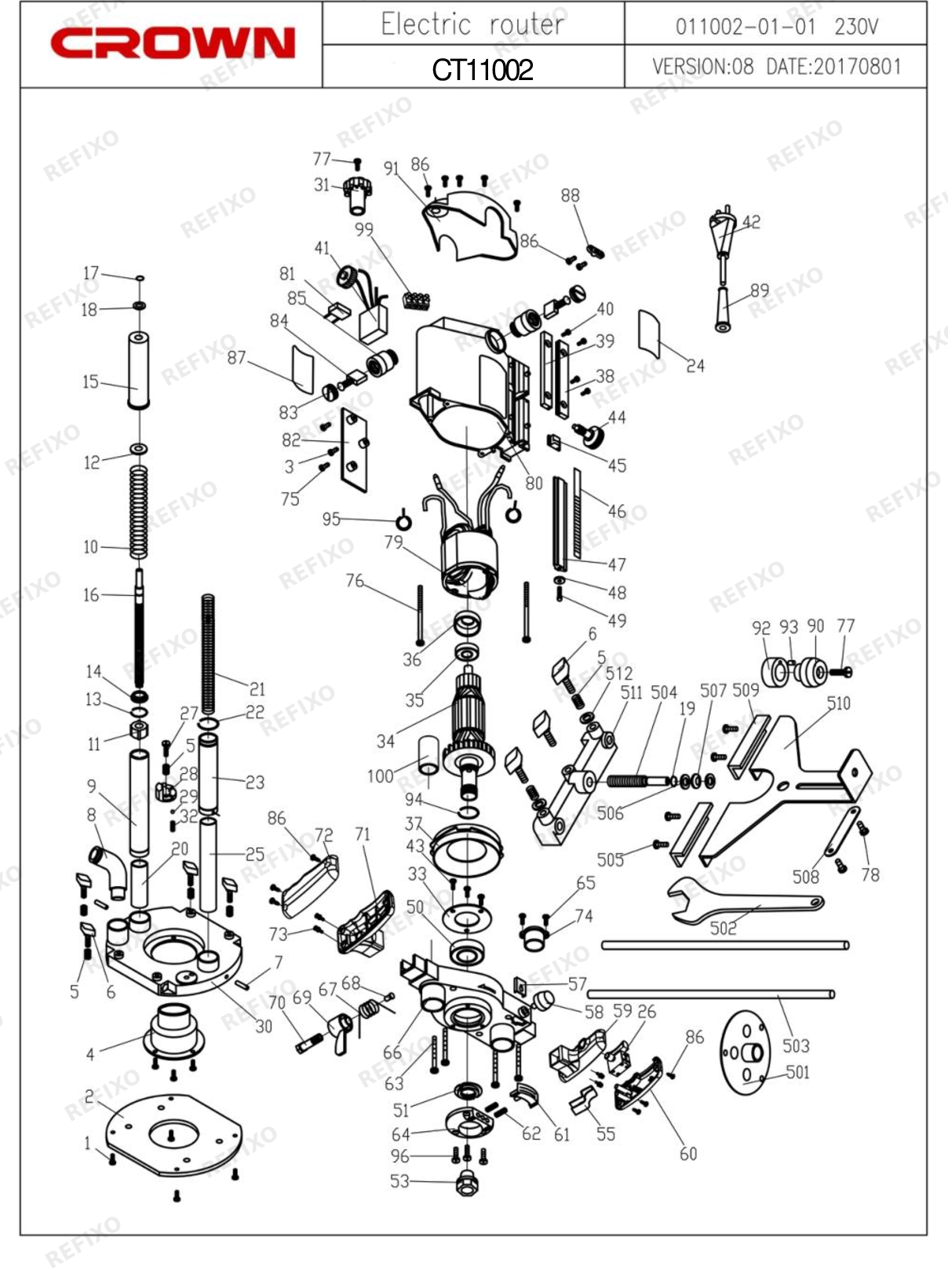Деталировка CROWN CT11002 — схема запчастей в разборе