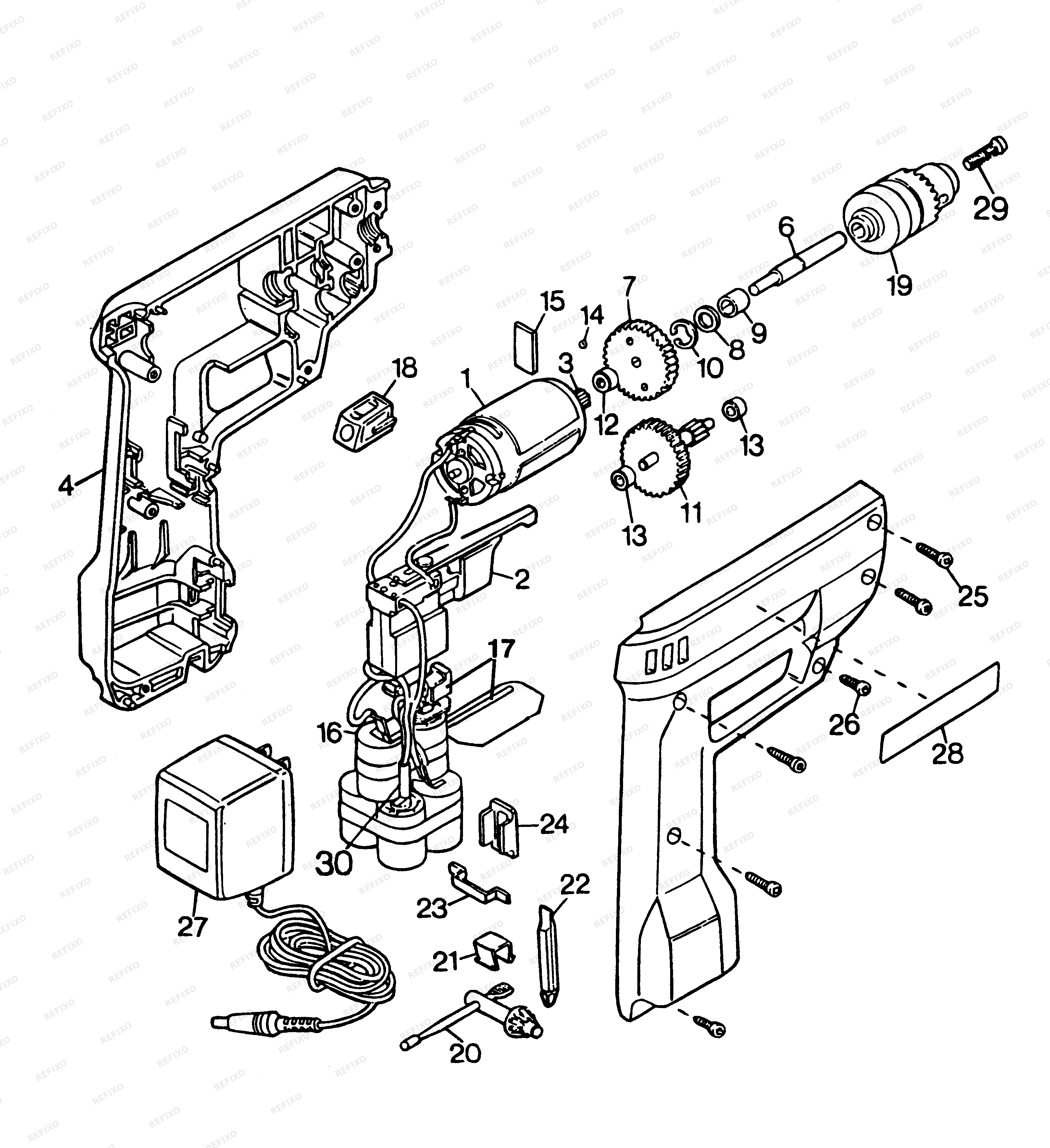 Black&Decker АККУМУЛЯТОРНАЯ ДРЕЛЬ 9013 — схема запчастей