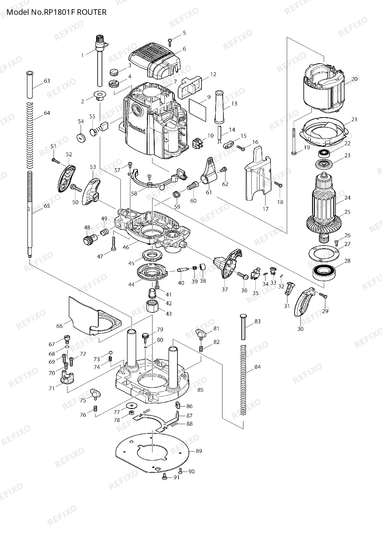 Деталировка MAKITA RP1801F — схема запчастей в разборе