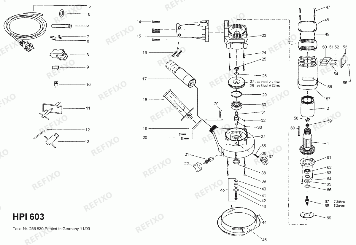 Деталировка Flex HPI 603 230CEE-Putzigel 256584 — схема запчастей в разборе