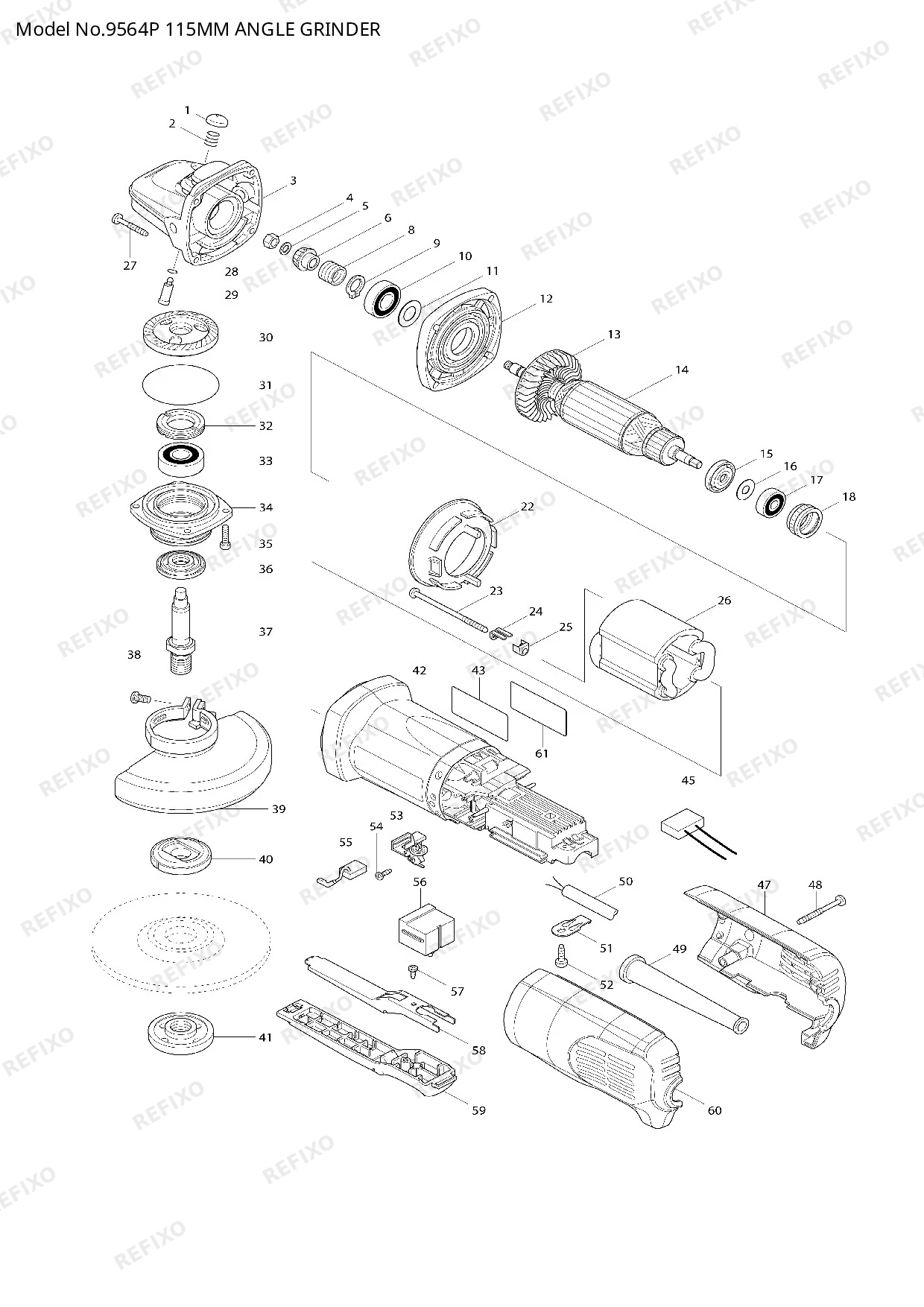 Деталировка MAKITA 9564P — схема запчастей в разборе