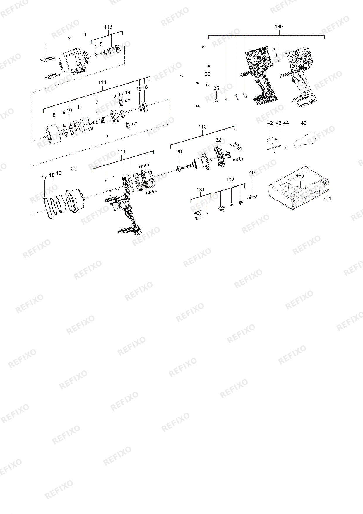 Деталировка MILWAUKEE M18ONEFHIWF12 0X 4933459726 4000481667 — схема запчастей в разборе