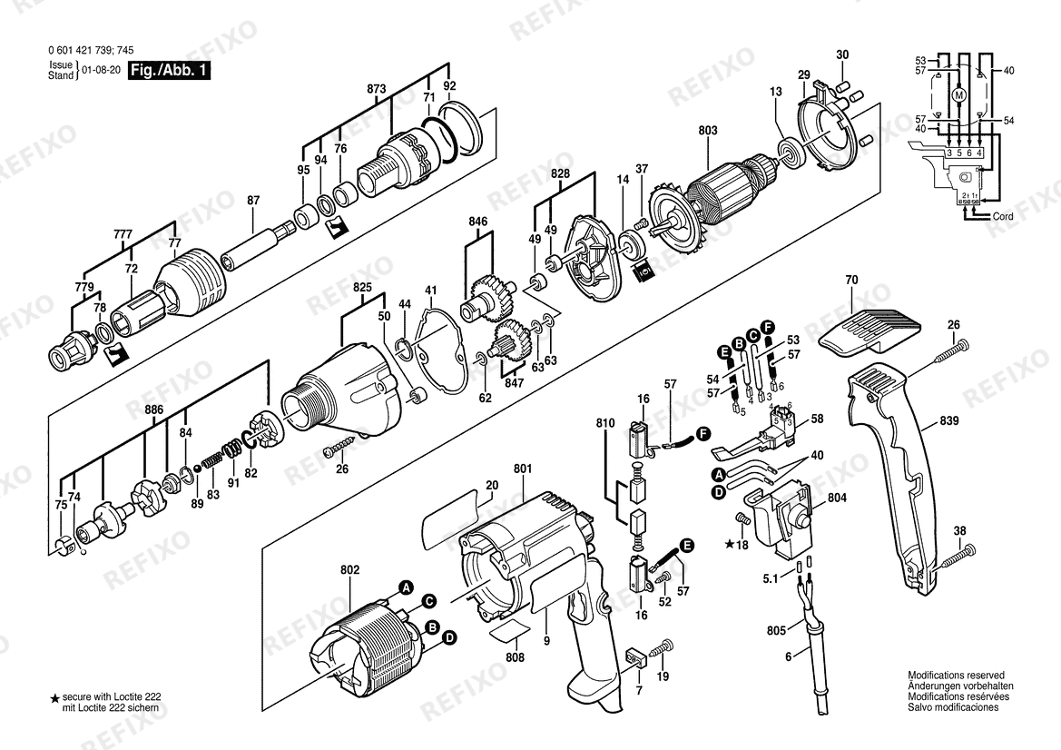 Деталировка Bosch Шуруповёрт 1421VSR | 115 V | 061 - US (0 601 421 739) — схема запчастей в разборе