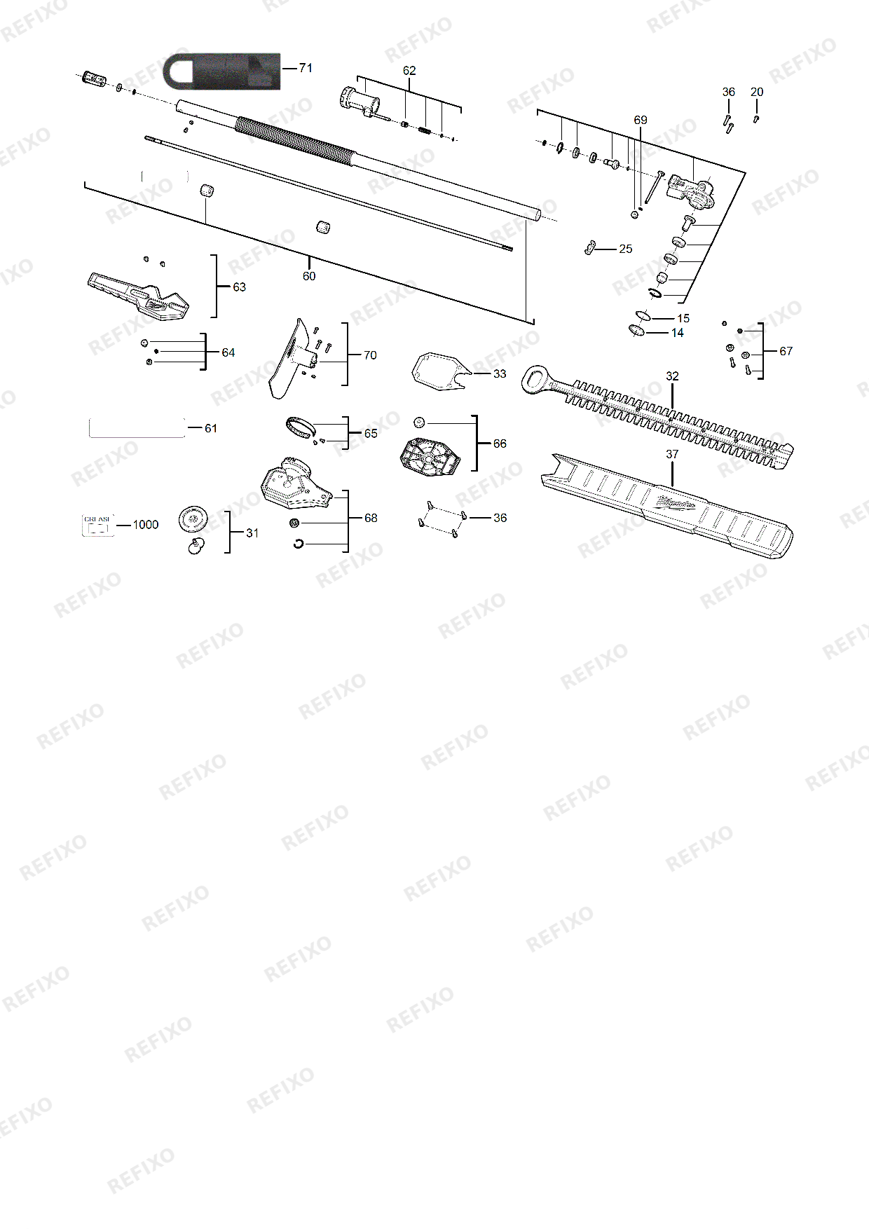 Деталировка MILWAUKEE M18FOPH HTA 4932464959 4000469778 — схема запчастей в разборе