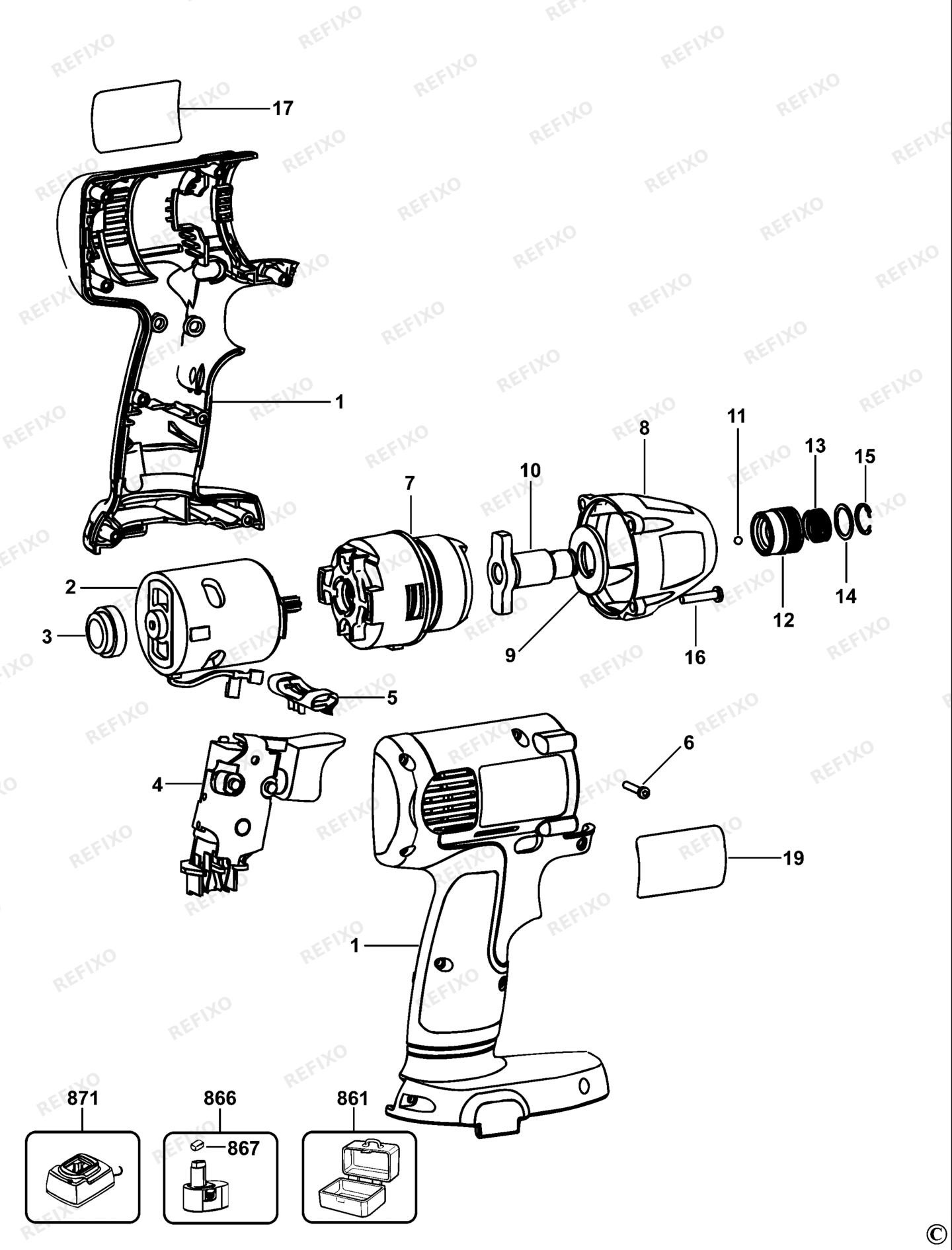 Деталировка DeWalt DW056K-QW TYPE 1 SCHLAGSCHRAUBENSCHL. DW056K-QW DW056K — схема запчастей в разборе