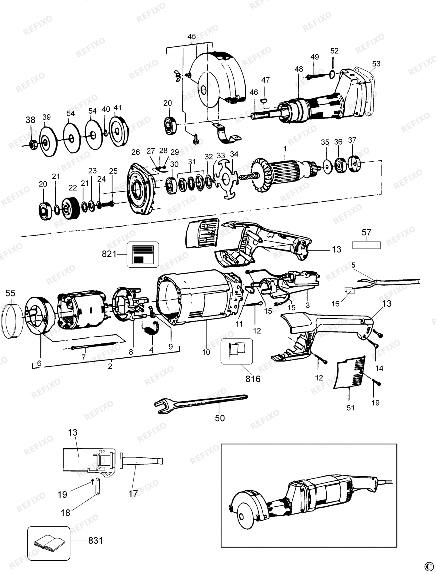 Деталировка DeWalt DW882-QS TYPE 1 GERADER шлифмашина DW882-QS DW882 — схема запчастей в разборе