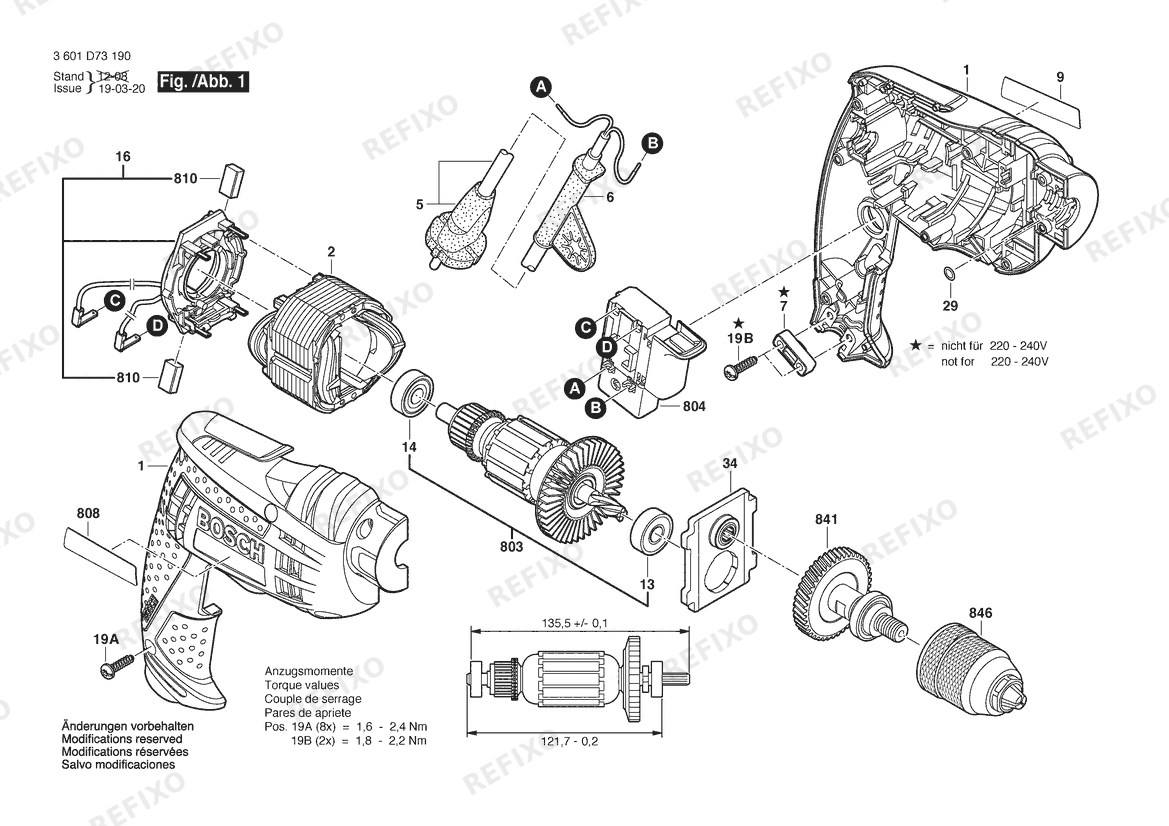 Деталировка Bosch Дрель GBM 10 | 230 V | 021 - IL (3 601 D73 190) — схема запчастей в разборе