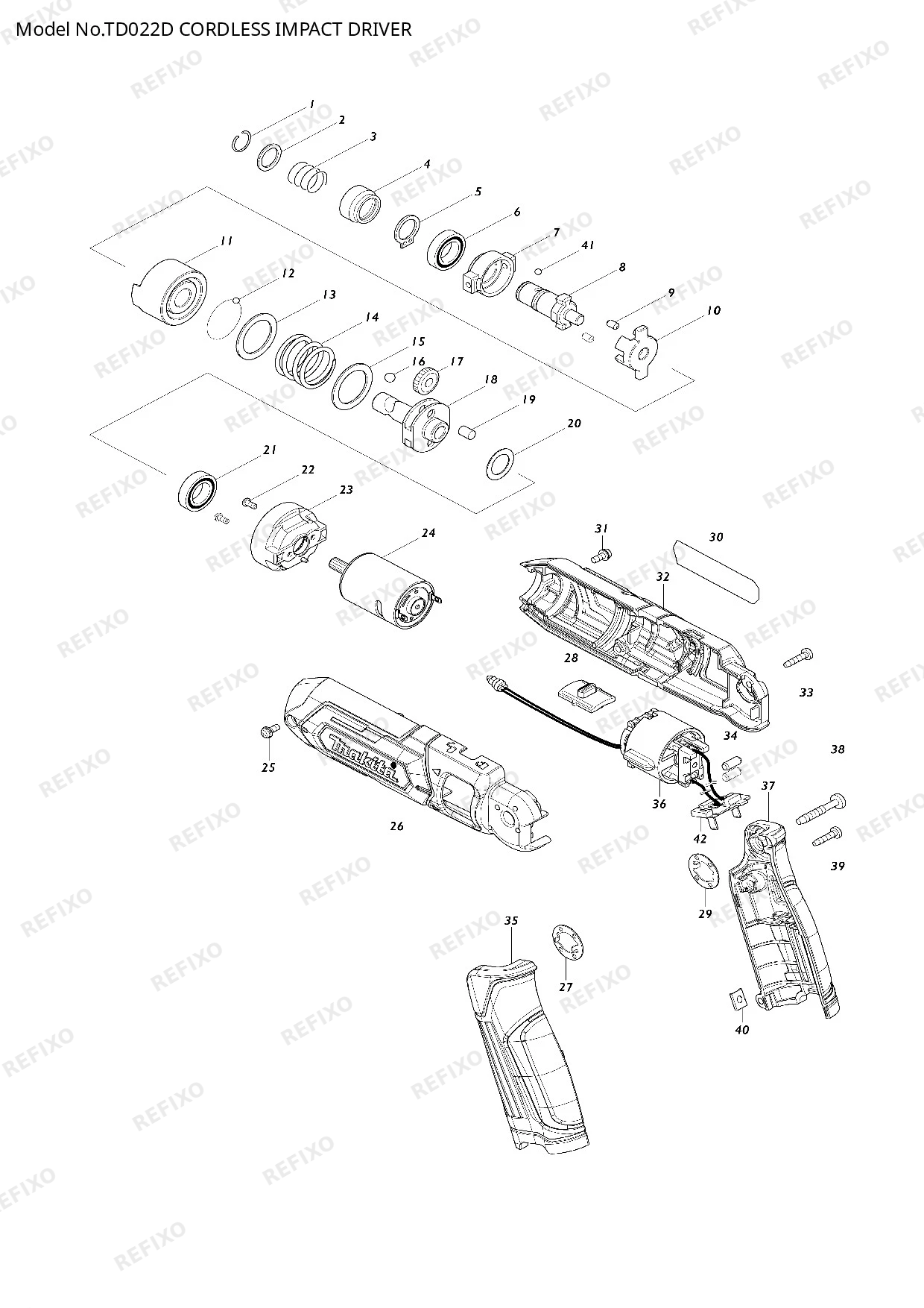 Деталировка MAKITA TD022D — схема запчастей в разборе