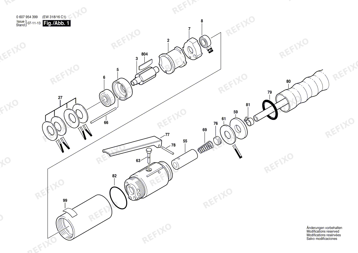 Деталировка Bosch Einbaumotor 120 WATT-SERIE (0 607 954 399) — схема запчастей в разборе