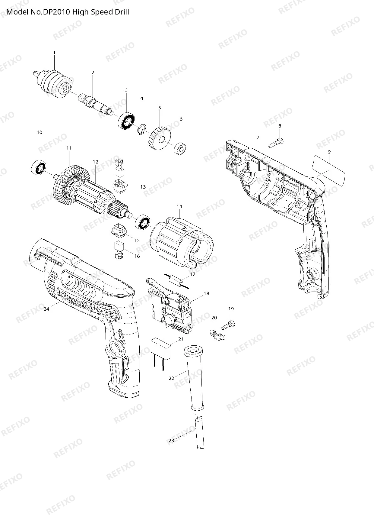 Деталировка MAKITA DP2010 — схема запчастей в разборе