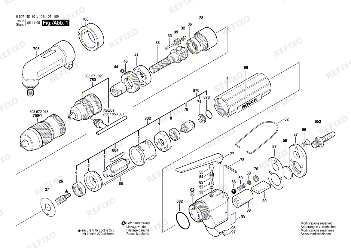 Деталировка Bosch Pw- дрель -Ind 180 WATT-SERIE (0 607 153 109) — схема запчастей в разборе