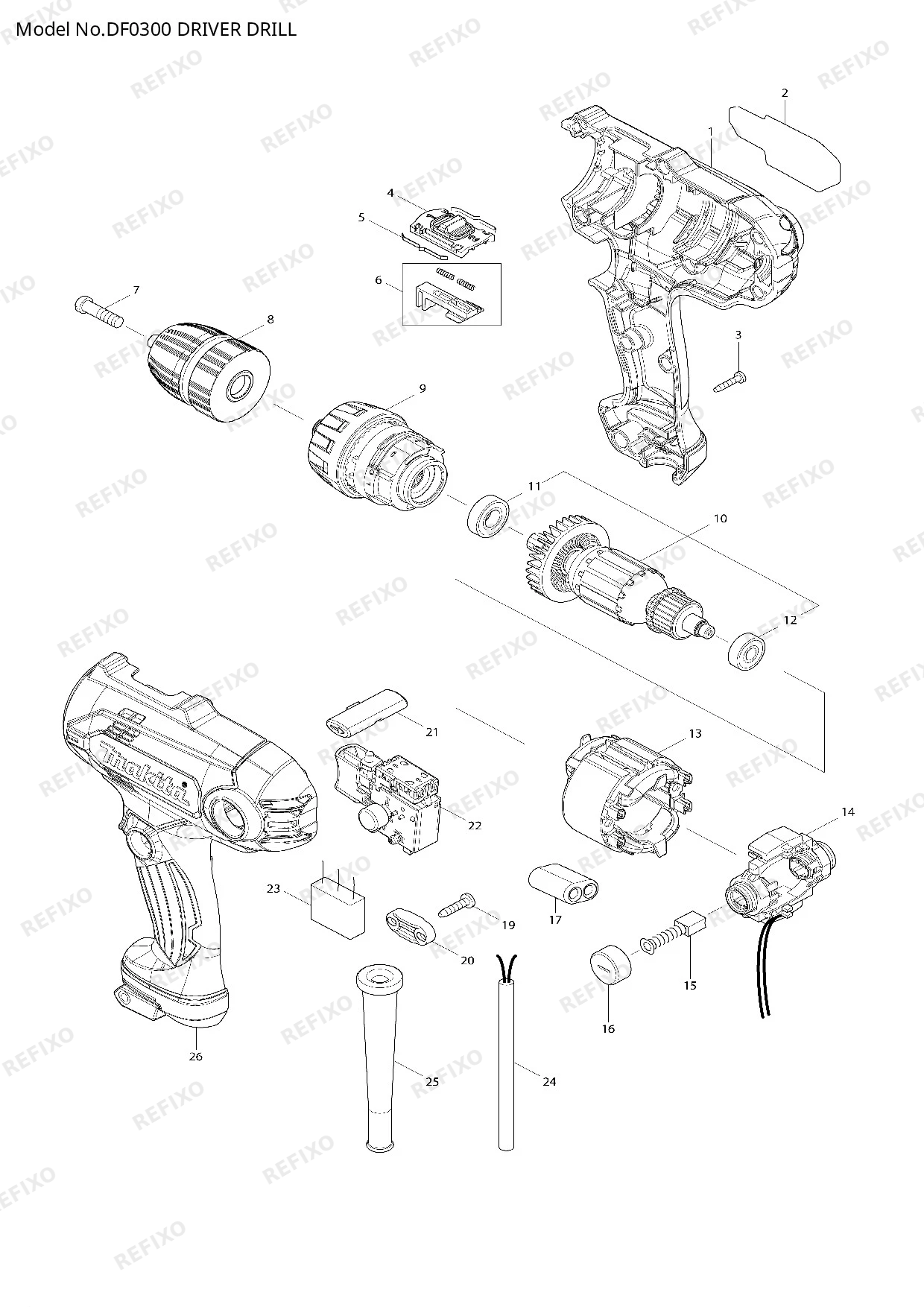 Деталировка MAKITA DF0300 — схема запчастей в разборе