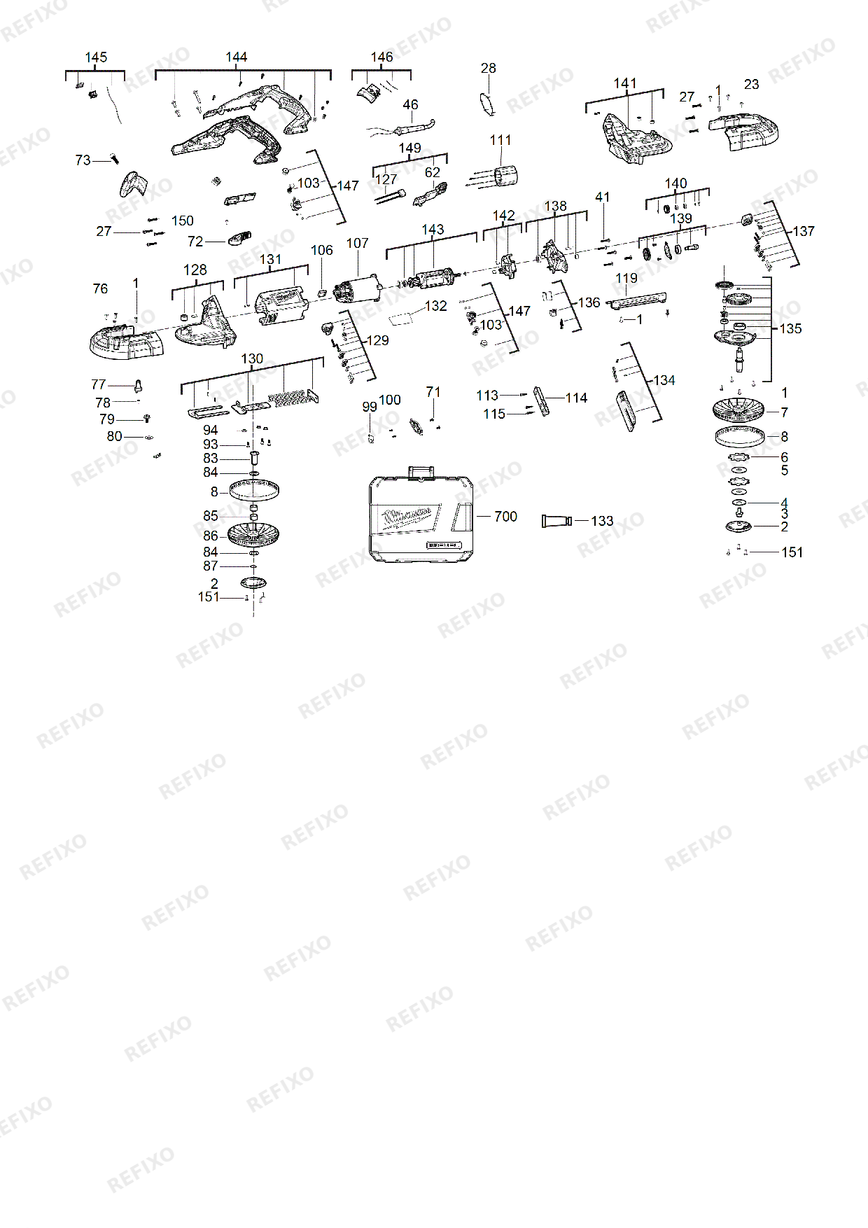 Деталировка MILWAUKEE BS125 220 240V 4933448245 4000477024 — схема запчастей в разборе