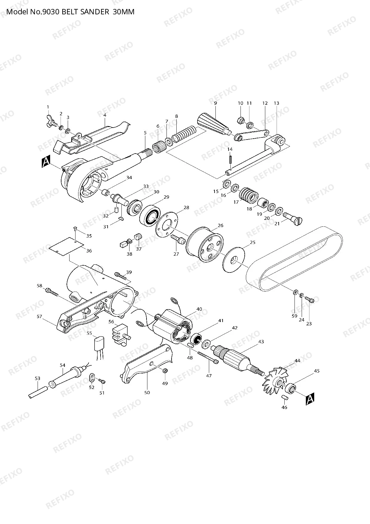 Деталировка MAKITA 9030 — схема запчастей в разборе