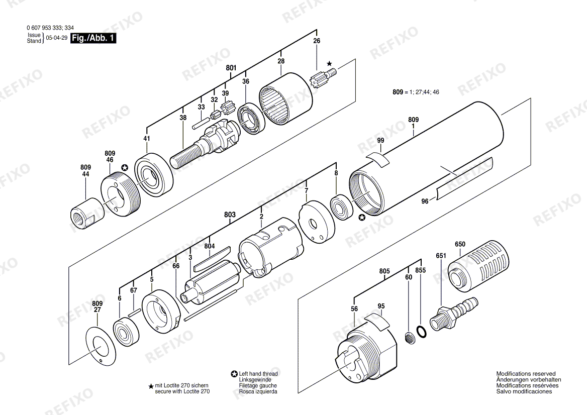 Деталировка Bosch Einbaumotor 180 WATT-SERIE (0 607 953 334) — схема запчастей в разборе