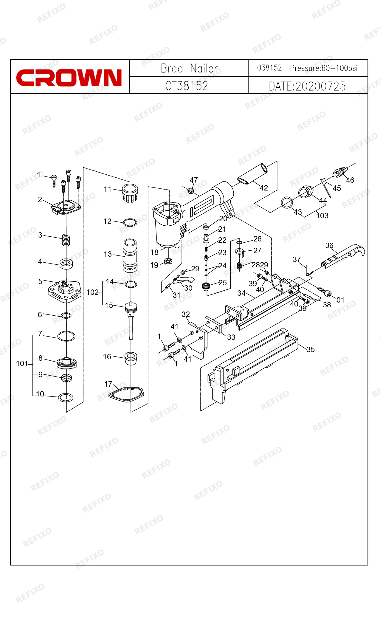 Деталировка CROWN CT38152 — схема запчастей в разборе
