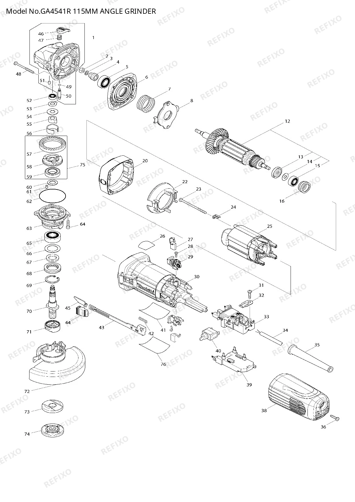 Деталировка MAKITA GA4541R — схема запчастей в разборе