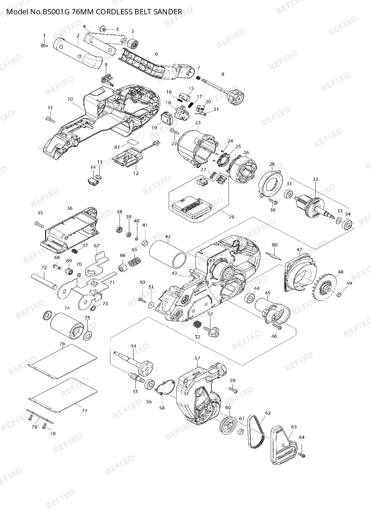 Деталировка MAKITA BS001G — схема запчастей в разборе