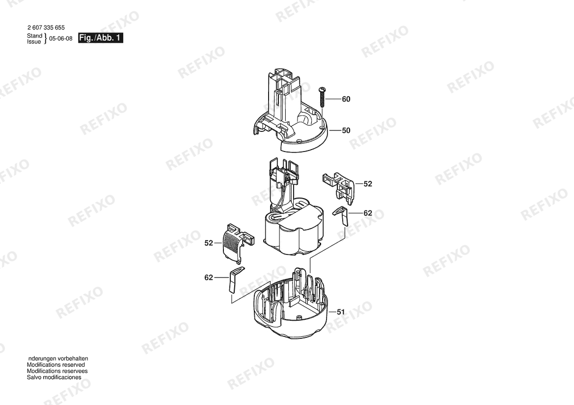 Деталировка Bosch Einschub-Akkupaket Einschub-Akkupaket | 14.4 V (2 607 335 655) — схема запчастей в разборе