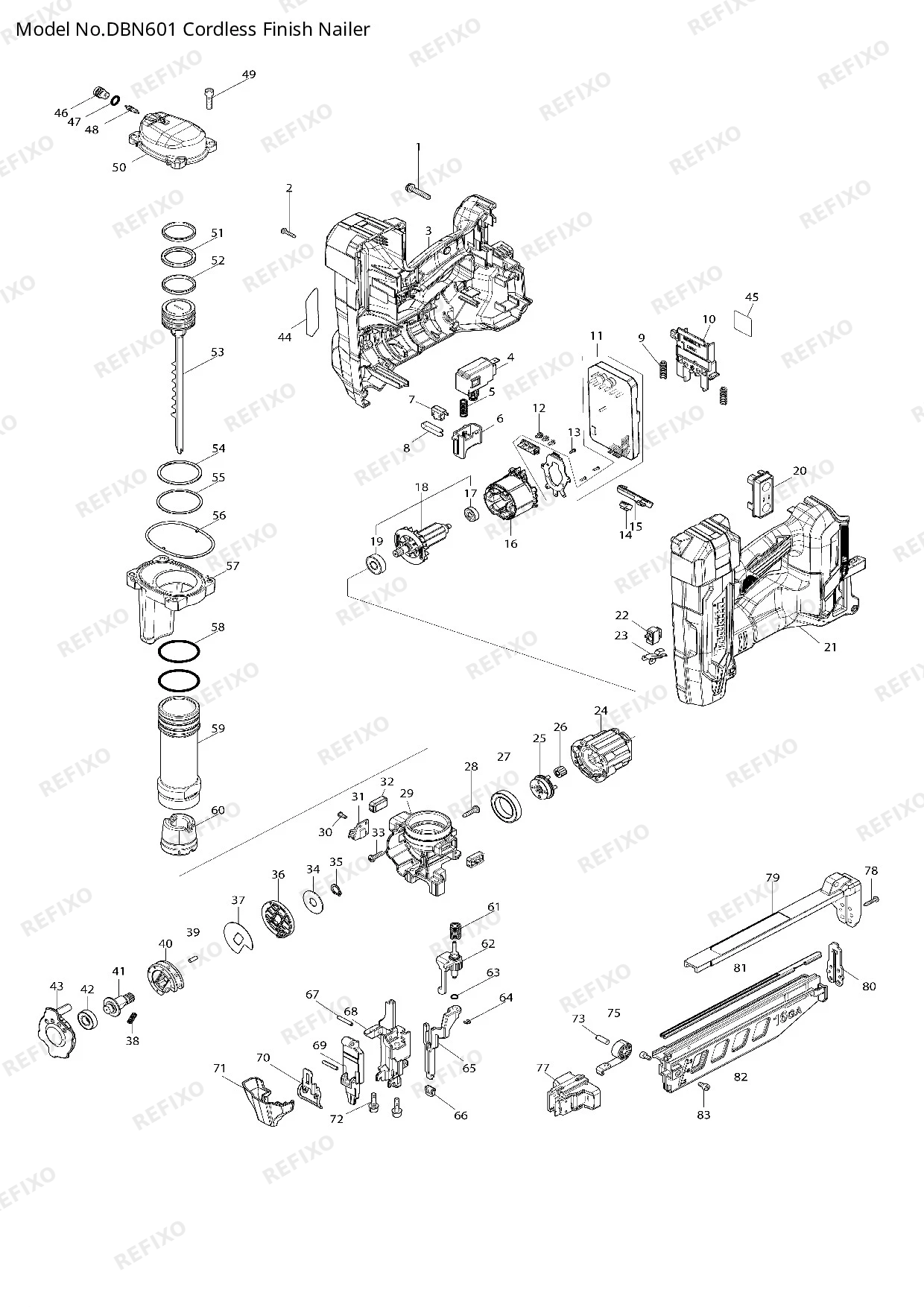 Деталировка MAKITA DBN601 — схема запчастей в разборе