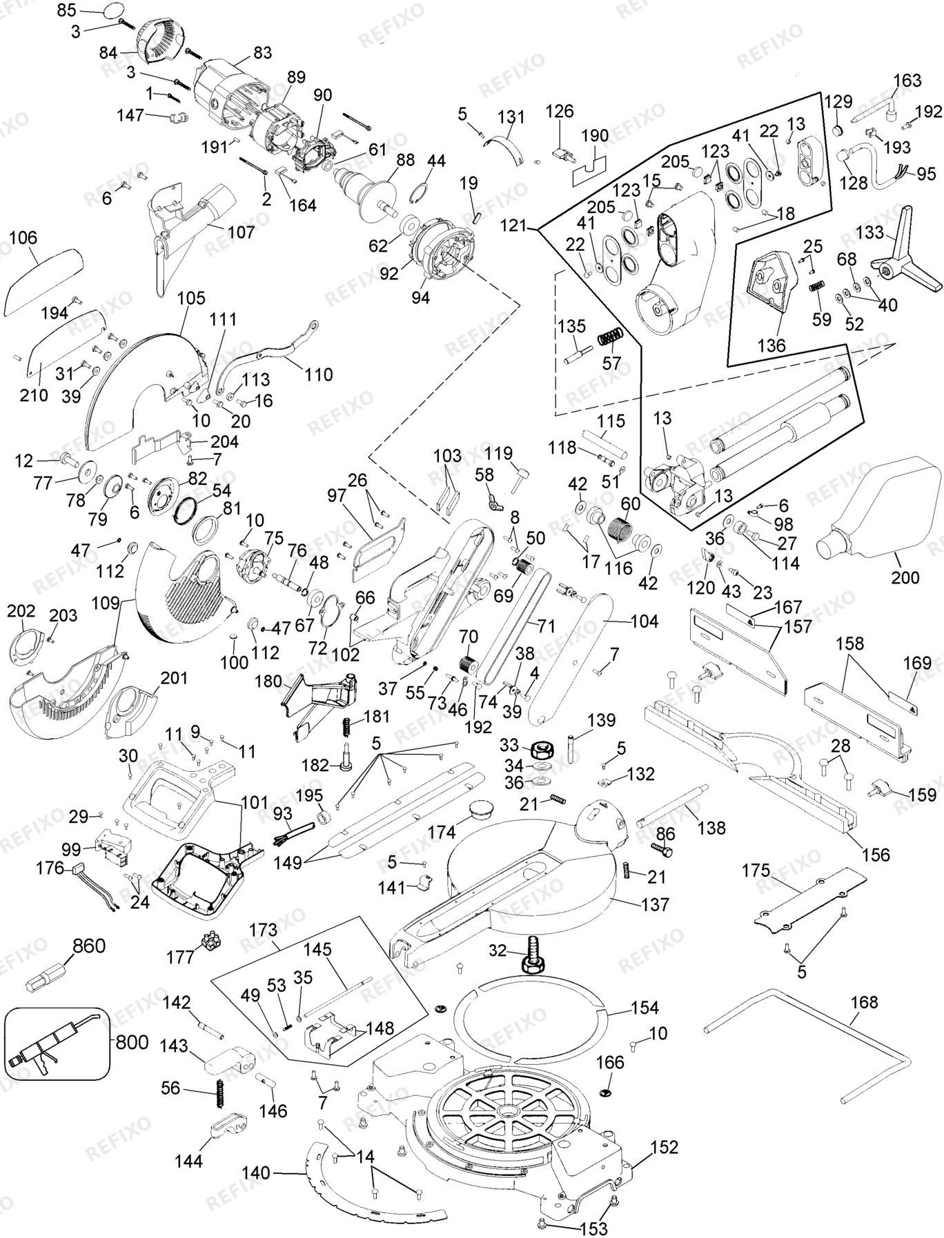 Деталировка DeWalt DW708-LX TYPE 3 GEHRUNGSSÄGE DW708-LX DW708 — схема запчастей в разборе