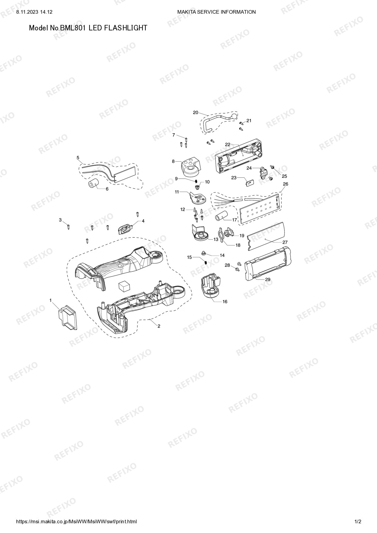 Деталировка MAKITA BML801 — схема запчастей в разборе