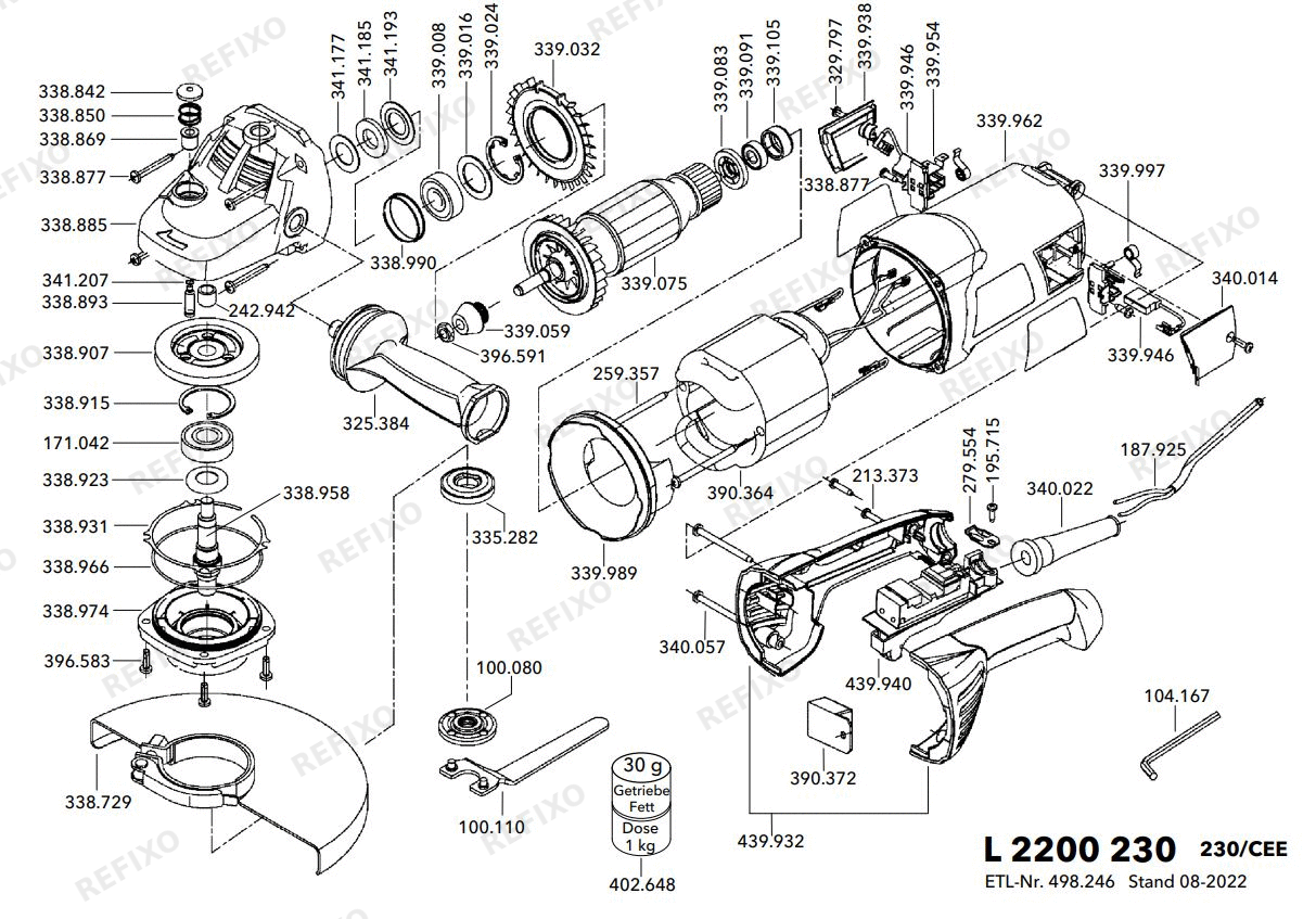 Деталировка Flex L 2200 230 230BS L 1001 115 230BS — схема запчастей в разборе