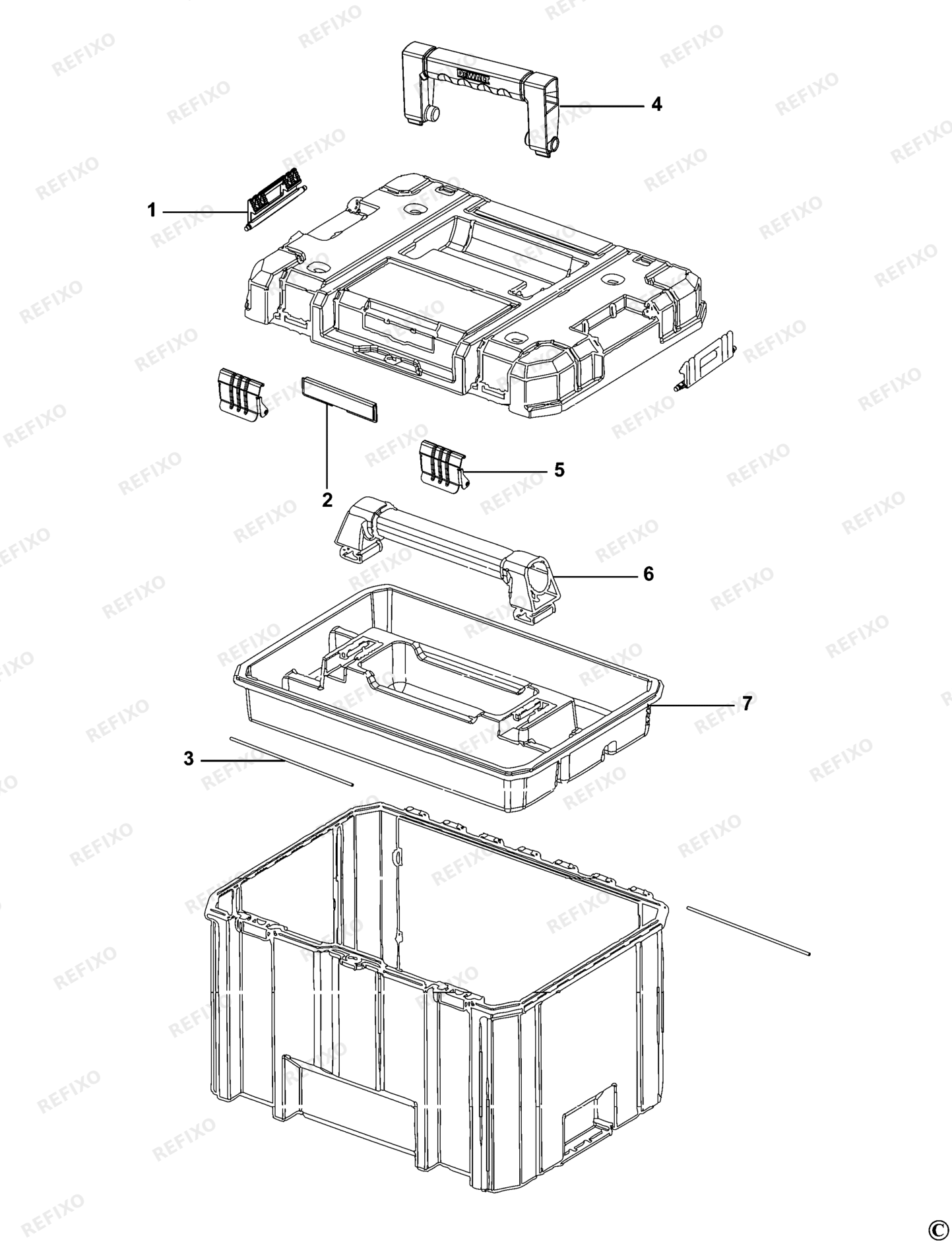 Деталировка DeWalt DWST1-71195-XJ TYPE 1 WERKZEUGBOX DWST1-71195-XJ DWST1-71195 — схема запчастей в разборе