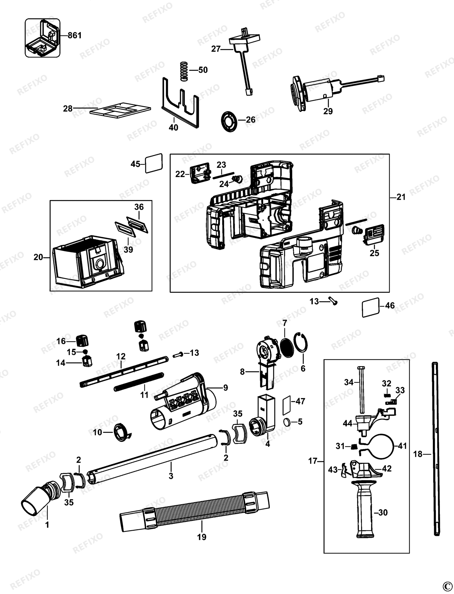 Деталировка DeWalt D25302DH-XJ TYPE 1 STAUBABSAUGERSATZ D25302DH-XJ D25302DH — схема запчастей в разборе