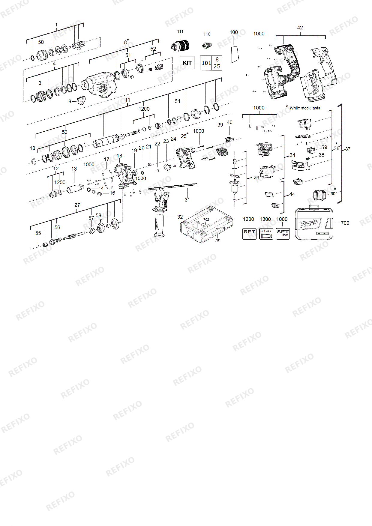 Деталировка MILWAUKEE M18CHX 0X 4933451430 4000447421 — схема запчастей в разборе