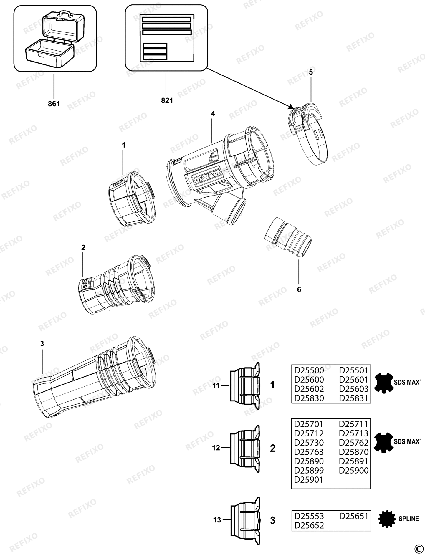 Деталировка DeWalt DWH051-XJ TYPE 1 ENTNEHMERSATZ DWH051-XJ DWH051 — схема запчастей в разборе