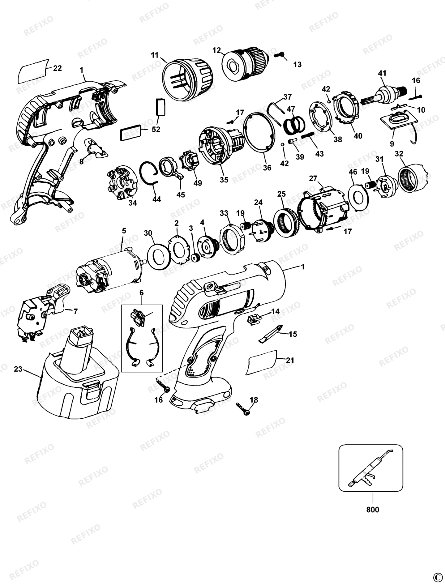 Деталировка DeWalt DW997-XJ TYPE 1 аккумуляторный - дрель DW997-XJ DW997 — схема запчастей в разборе