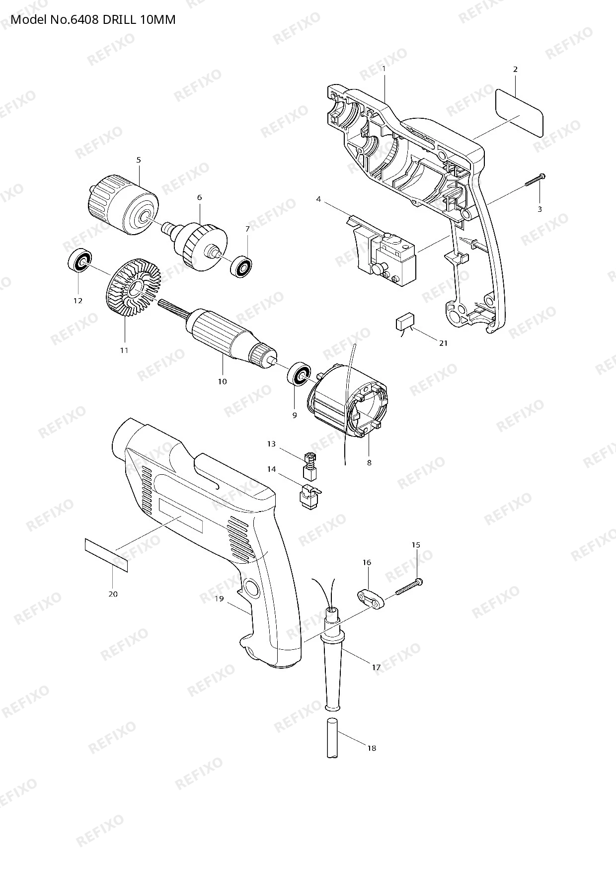 Деталировка MAKITA 6408 — схема запчастей в разборе