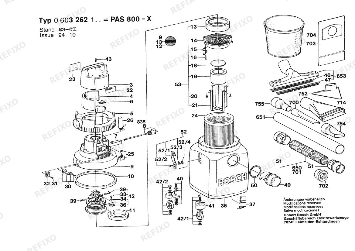 Деталировка Bosch Allzwecksauger PAS 800-X | 100 V | 006 - JP (0 603 262 138) — схема запчастей в разборе