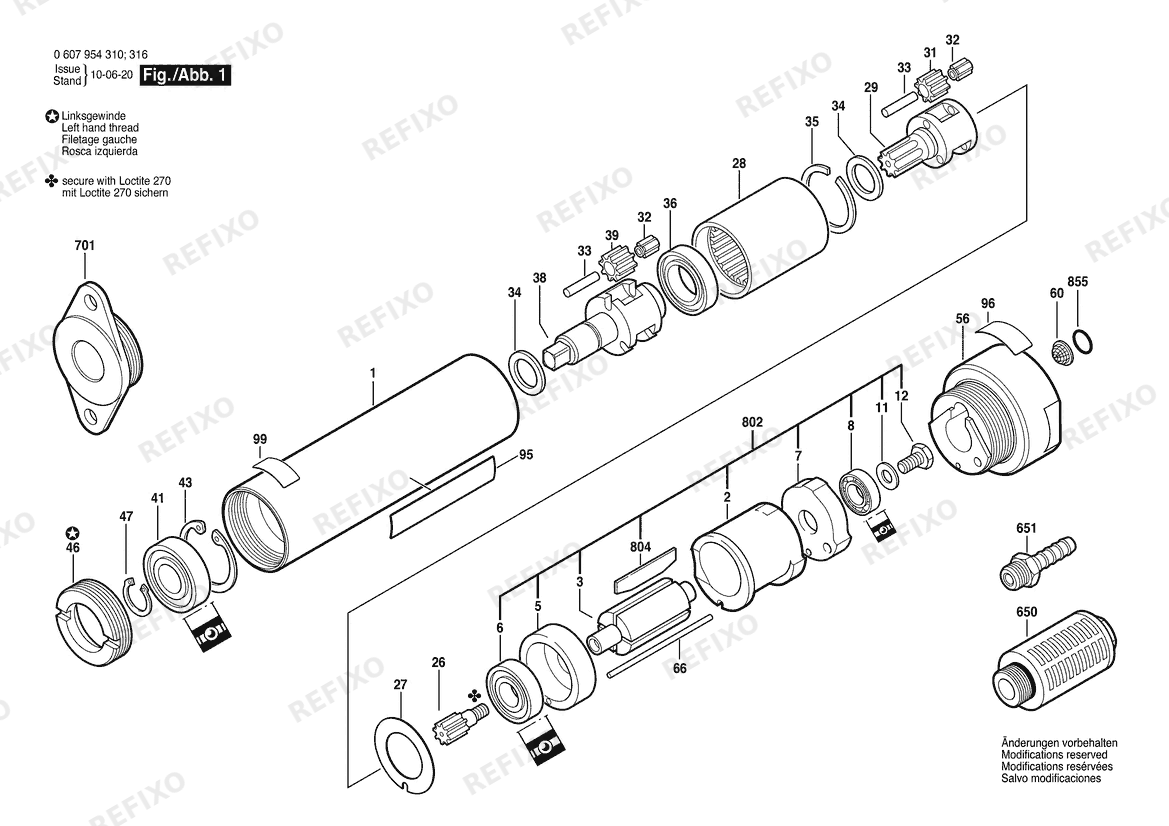 Деталировка Bosch Einbaumotor 120W motor (0 607 954 316) — схема запчастей в разборе