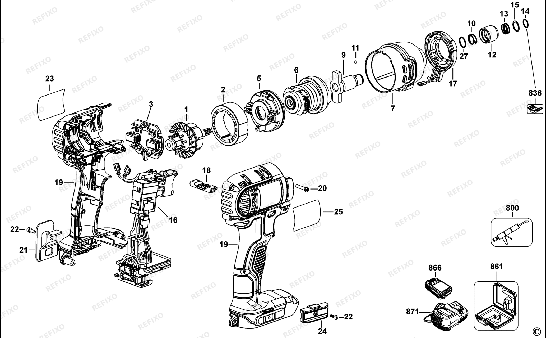 Деталировка DeWalt DCF885M2-QW TYPE 2 SCHLAGSCHRAUBER DCF885M2-QW DCF885M2 — схема запчастей в разборе