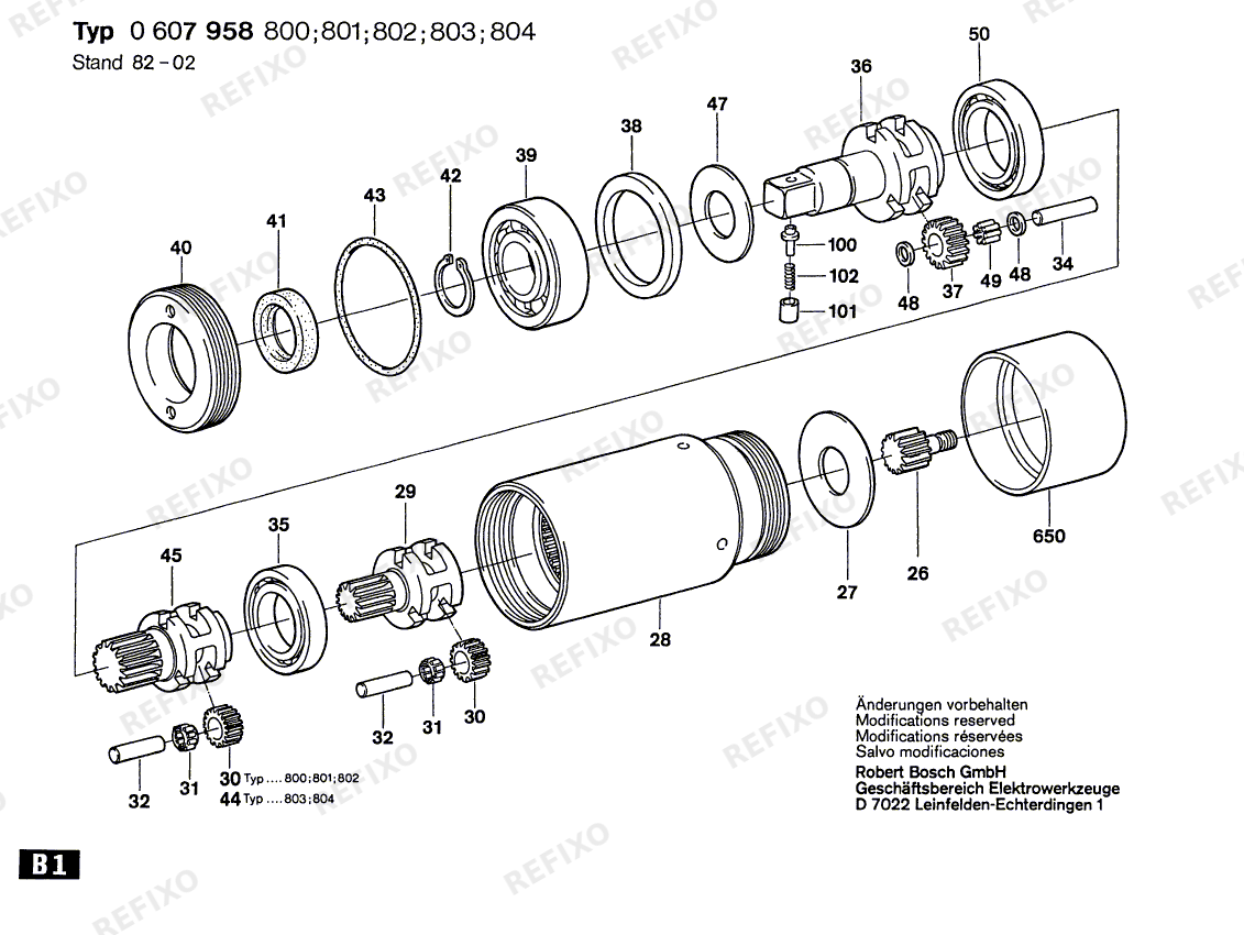 Деталировка Bosch Planetengetriebe 740 WATT-SERIE (0 607 958 802) — схема запчастей в разборе